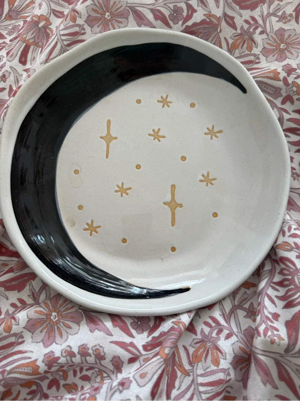 Urban Outfitters favorite boho Plate with Black moon and Gold Stars ceramic